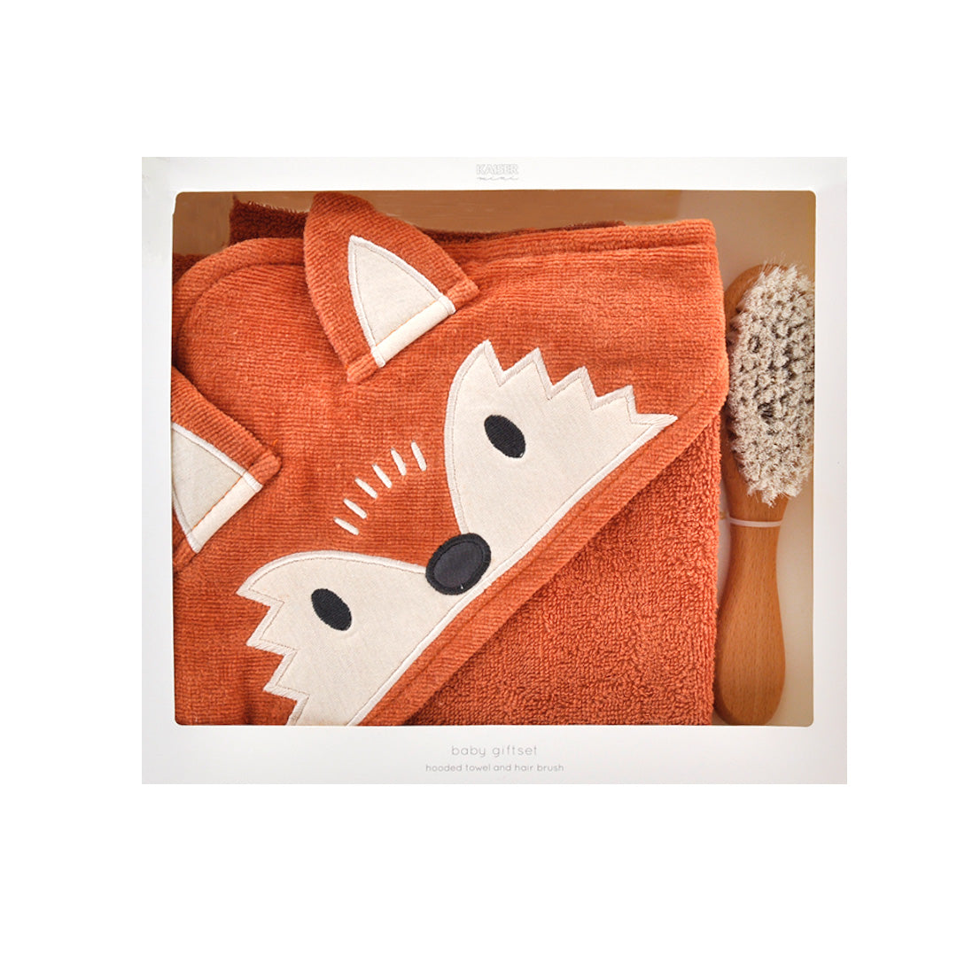 Hooded Towel & Brush Gift Set - Fox